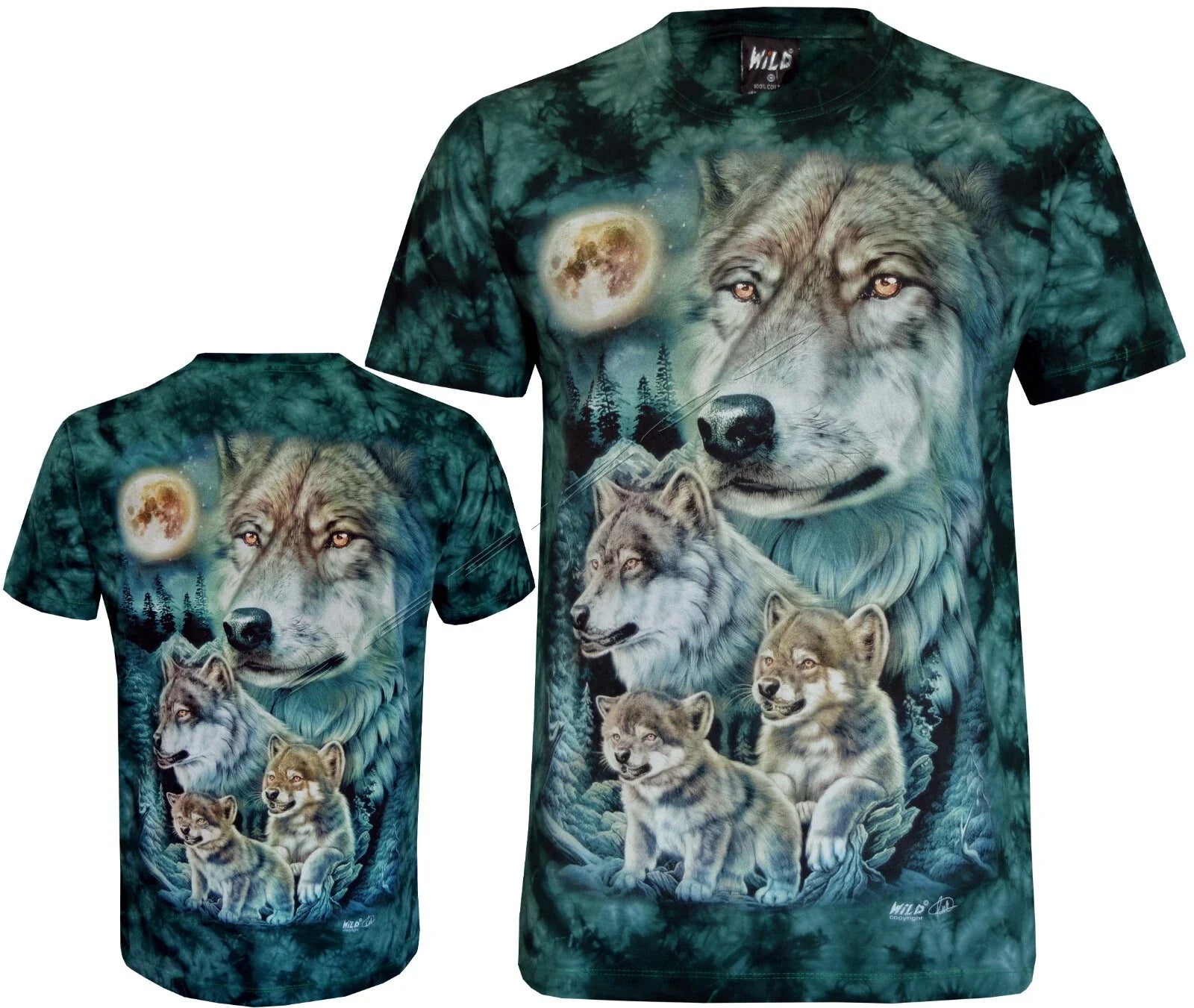 Tie Dye T-Shirt Wolf Pack Wolves and Pups Forest Full Moon Glow in Dark by Wild Unisex T-shirt, Sweatshirt, Hoodie, Long Sleeve Tee - T-Shirt, Sweatshirt, Hoodie