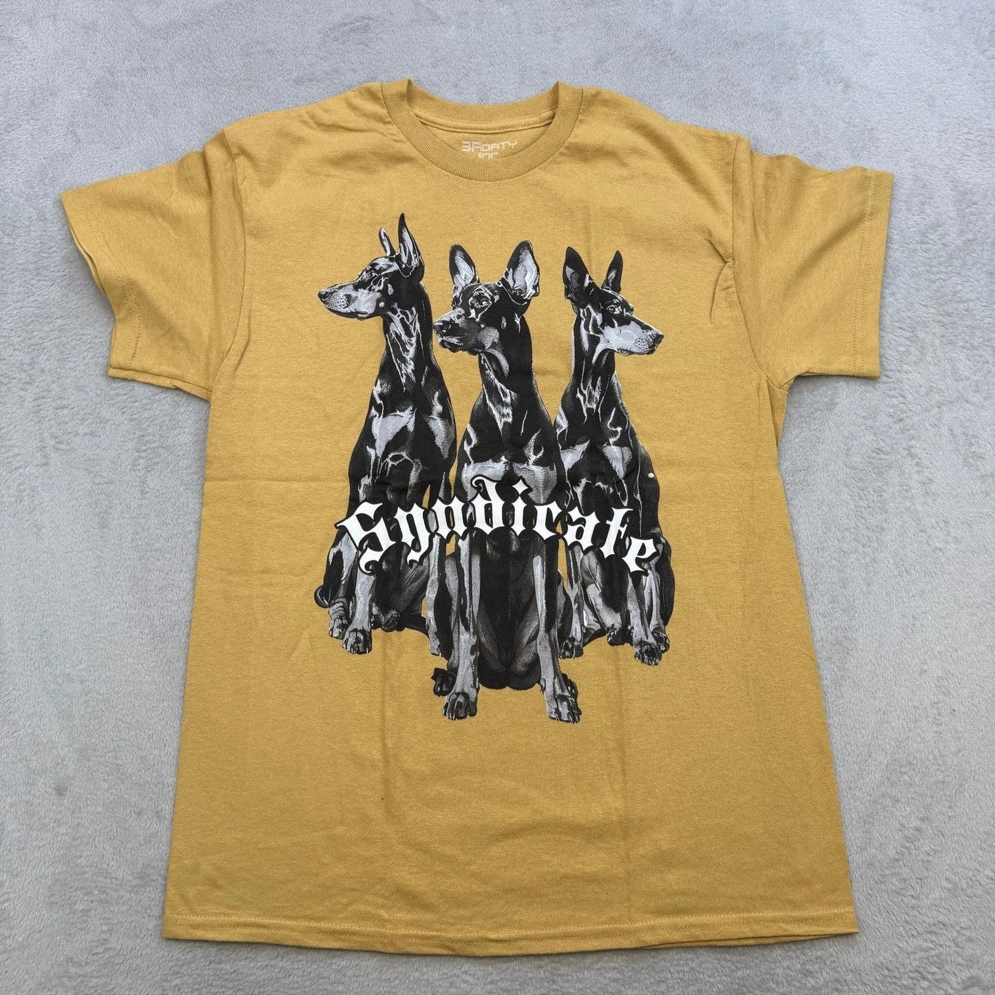 3Forty Inc Syndicate T Shirt Mens Medium Yellow Doberman Graphic Streetwear Tee Unisex T-shirt, Sweatshirt, Hoodie, Long Sleeve Tee - T-Shirt, Sweatshirt, Hoodie