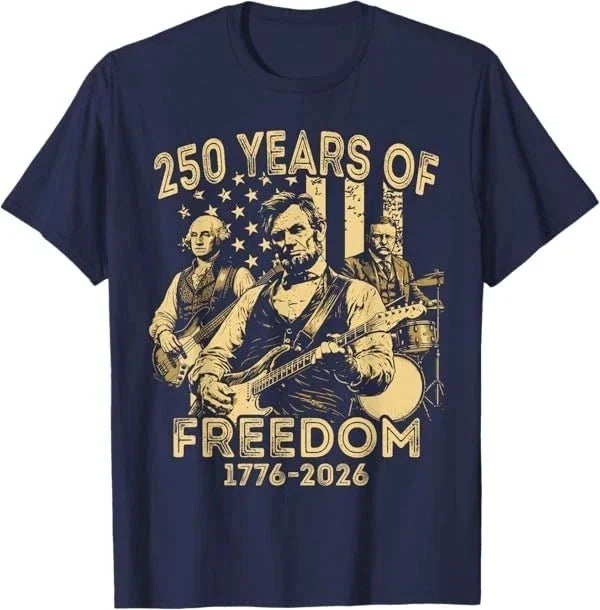 Abraham Lincoln Playing Guitar 4th July 250th Anniversary T-Shirt Unisex T-shirt, Sweatshirt, Hoodie, Long Sleeve Tee - T-Shirt, Sweatshirt, Hoodie
