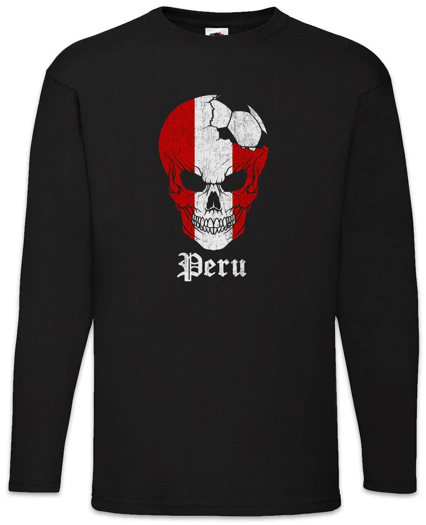 Peru Football Skull I Men's Long Sleeve T-Shirt Peruvian Soccer Flag World Unisex T-shirt, Sweatshirt, Hoodie, Long Sleeve Tee - T-Shirt, Sweatshirt, Hoodie