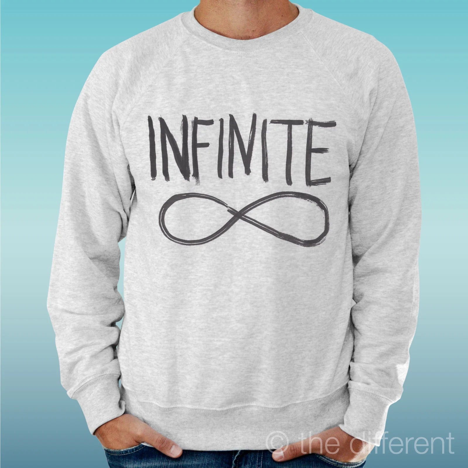 Felpa Man Light Sweater Light Grey " Infinite Infinity Symbol " Unisex T-shirt, Sweatshirt, Hoodie, Long Sleeve Tee - T-Shirt, Sweatshirt, Hoodie