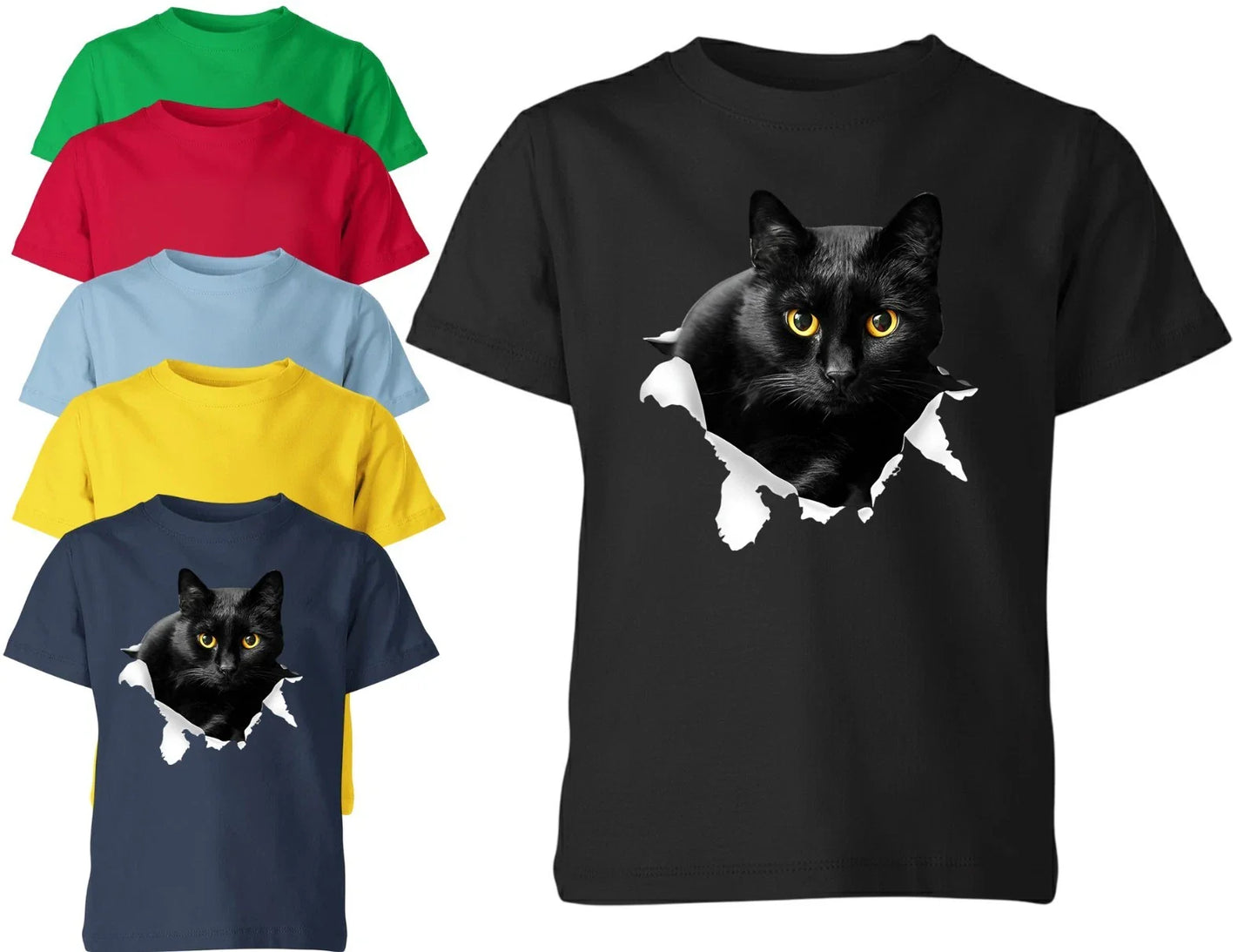 Black Cat Ripped T-Shirt for Unisex Kids Cute Cat Peek Out Graphic Tee Gift Unisex T-shirt, Sweatshirt, Hoodie, Long Sleeve Tee - T-Shirt, Sweatshirt, Hoodie