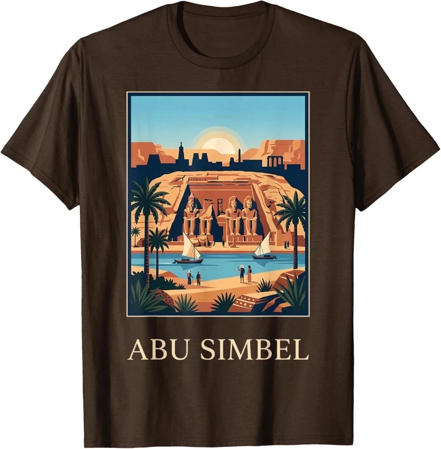 Abu Simbel Ancient Egypt Temple River Travel Graphic DARK CHOCOLATE T-Shirt Unisex T-shirt, Sweatshirt, Hoodie, Long Sleeve Tee - T-Shirt, Sweatshirt, Hoodie