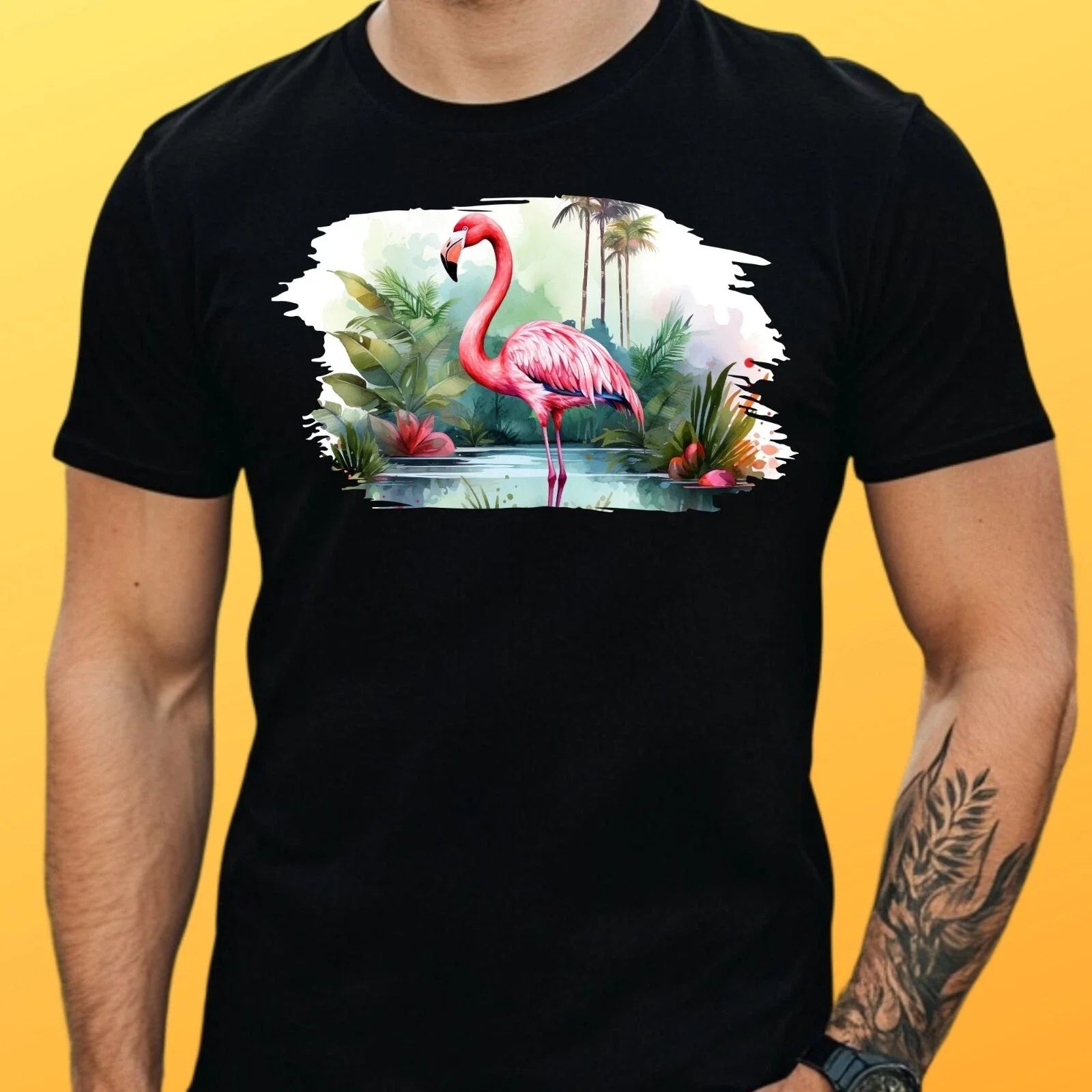 Mens Flamingo Motif Cotton T-Shirt Size XS to 5XL Unisex T-shirt, Sweatshirt, Hoodie, Long Sleeve Tee - T-Shirt, Sweatshirt, Hoodie