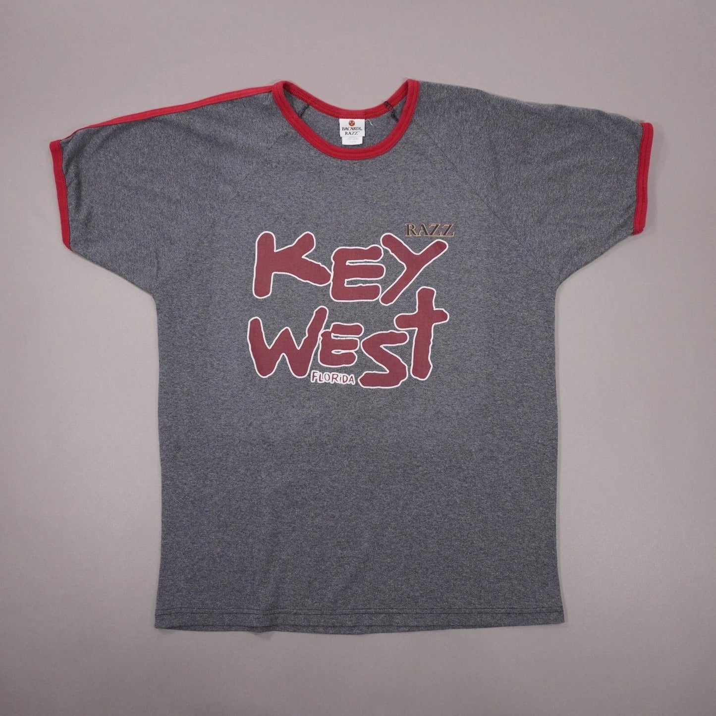Vintage Y2K Bacardi RAZZ Key West Florida Ringer T Shirt Mens XL Gray Red Unisex T-shirt, Sweatshirt, Hoodie, Long Sleeve Tee - T-Shirt, Sweatshirt, Hoodie
