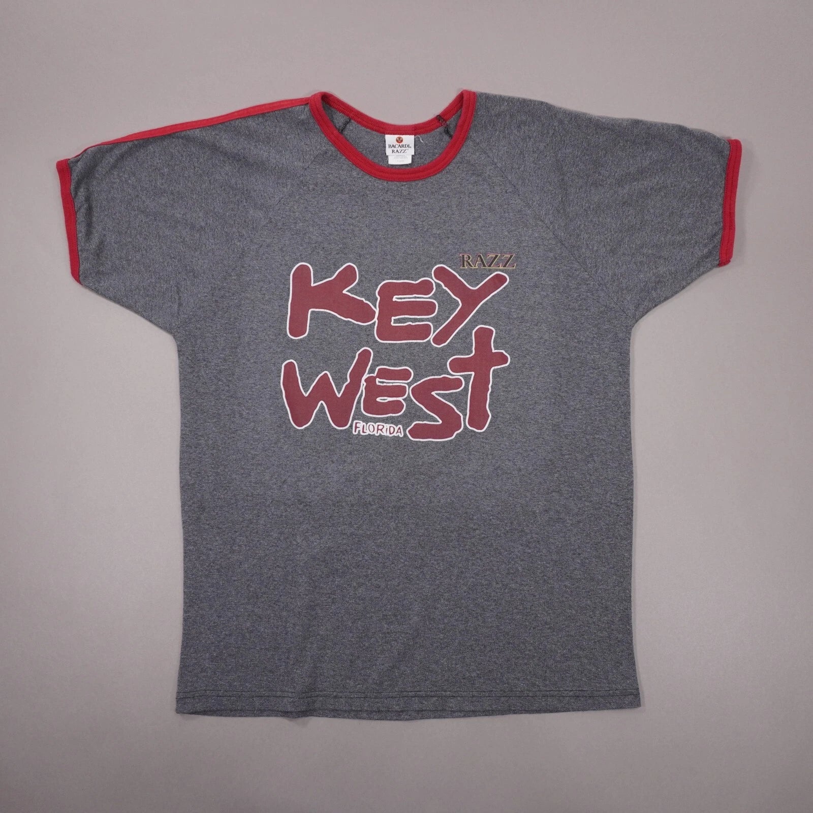 Vintage Y2K Bacardi RAZZ Key West Florida Ringer T Shirt Mens XL Gray Red Unisex T-shirt, Sweatshirt, Hoodie, Long Sleeve Tee - T-Shirt, Sweatshirt, Hoodie