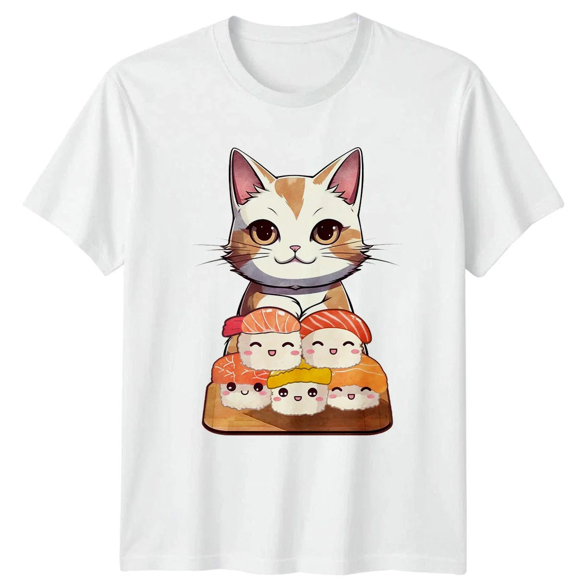 Kawaii Cat Eating Sushi T-Shirt Kawaii Sushi Cats Birthday Gift For Him And Her Unisex T-shirt, Sweatshirt, Hoodie, Long Sleeve Tee - T-Shirt, Sweatshirt, Hoodie