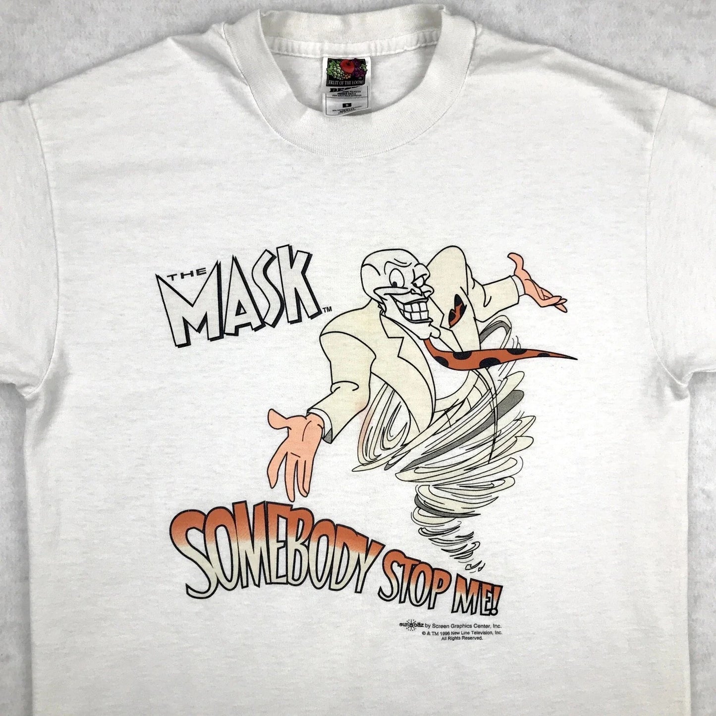 vtg 90s THE MASK SOMEBODY STOP ME! T-Shirt SMALL movie promo jim carrey cartoon Unisex T-shirt, Sweatshirt, Hoodie, Long Sleeve Tee - T-Shirt, Sweatshirt, Hoodie