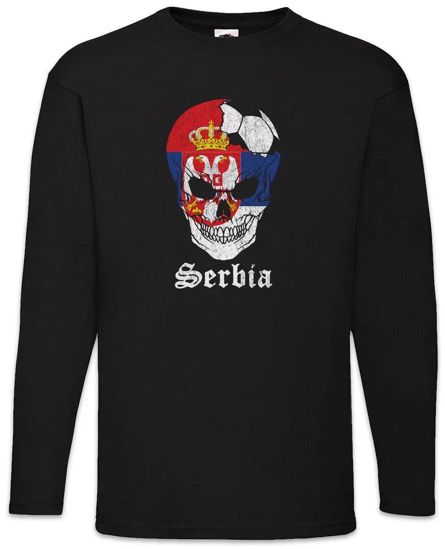 Serbia Football Skull I Men's Long Sleeve T-Shirt Serbian Soccer Flag World Unisex T-shirt, Sweatshirt, Hoodie, Long Sleeve Tee - T-Shirt, Sweatshirt, Hoodie