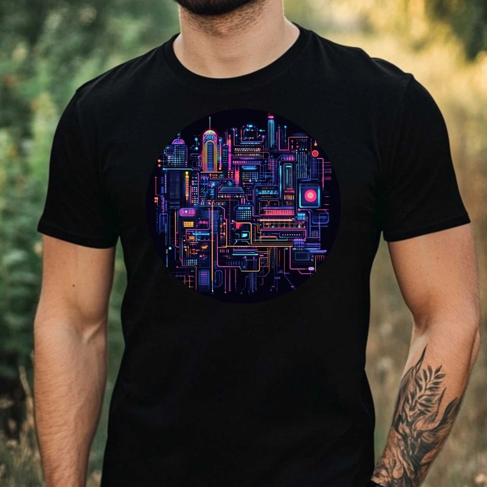 Mens Futuristic City Motif Cotton T-Shirt Size XS to 5XL Unisex T-shirt, Sweatshirt, Hoodie, Long Sleeve Tee - T-Shirt, Sweatshirt, Hoodie