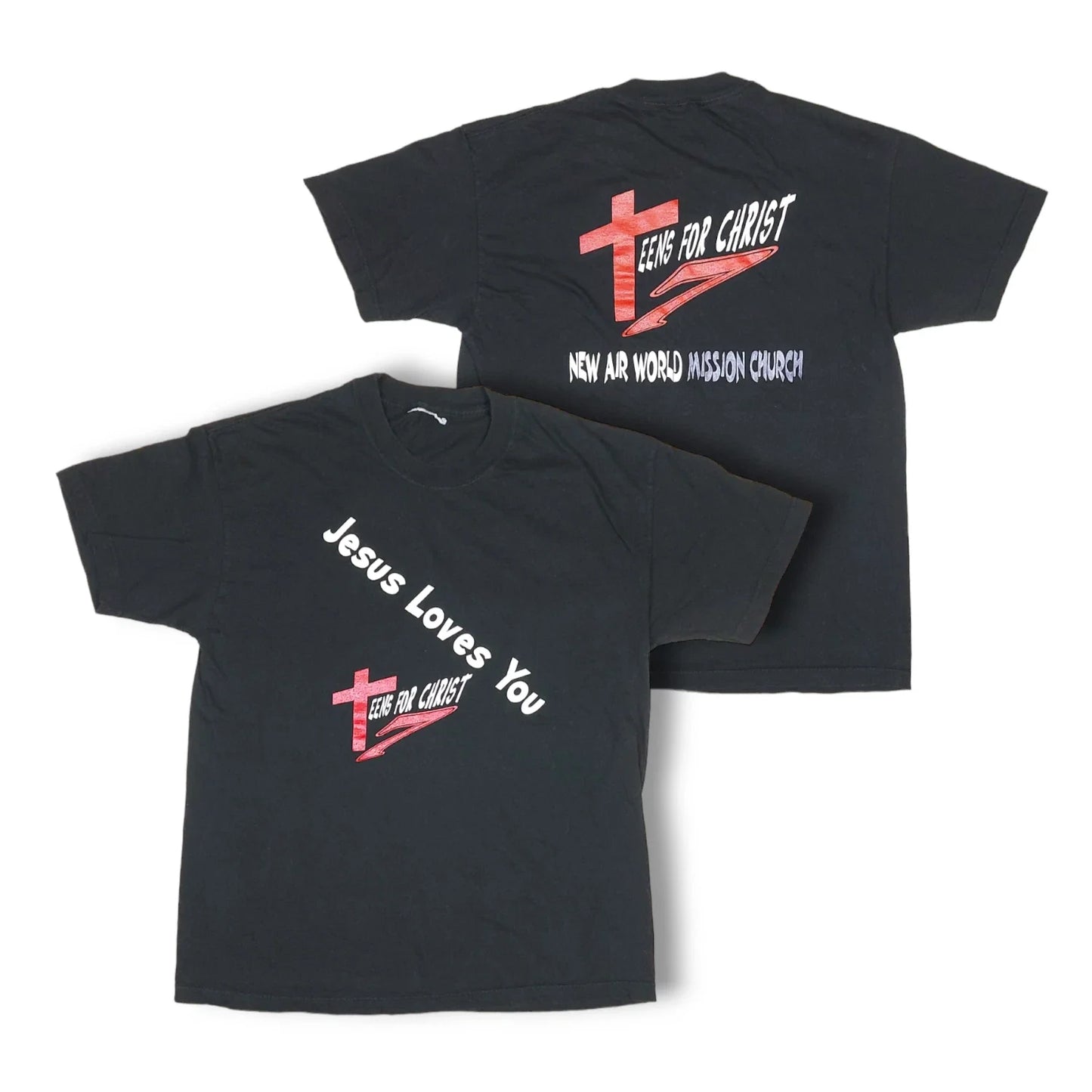 Vintage 90s Y2K Jesus Loves You Teens for Christ Double-Sided Black T-Shirt L/XL Unisex T-shirt, Sweatshirt, Hoodie, Long Sleeve Tee - T-Shirt, Sweatshirt, Hoodie