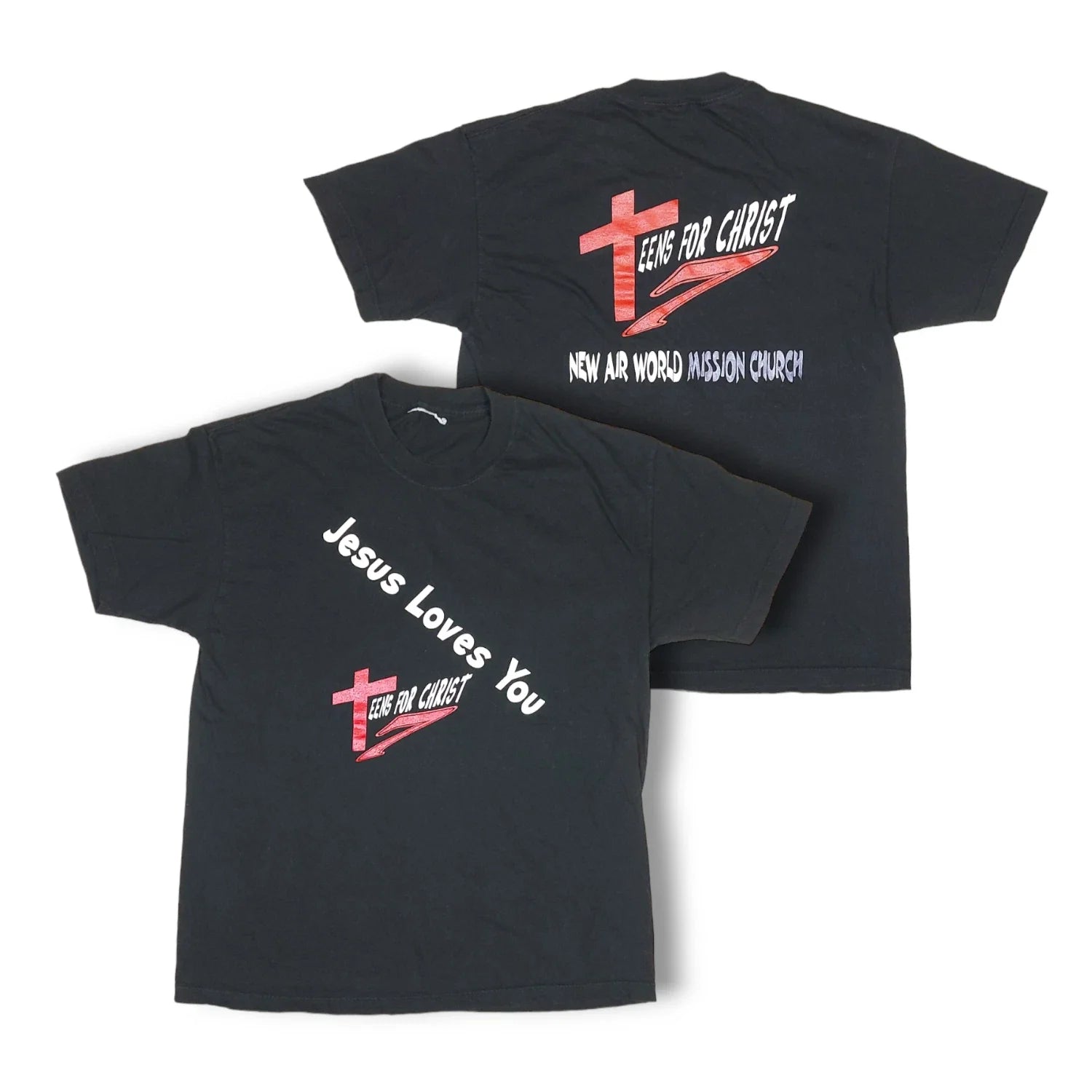 Vintage 90s Y2K Jesus Loves You Teens for Christ Double-Sided Black T-Shirt L/XL Unisex T-shirt, Sweatshirt, Hoodie, Long Sleeve Tee - T-Shirt, Sweatshirt, Hoodie