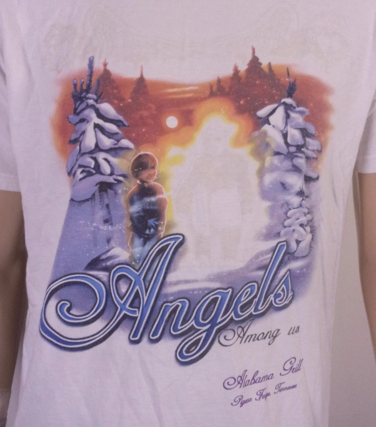 vintage 00s Y2K Angels Among Us T-Shirt Light Activated Religious Xian SZ L Unisex T-shirt, Sweatshirt, Hoodie, Long Sleeve Tee - T-Shirt, Sweatshirt, Hoodie