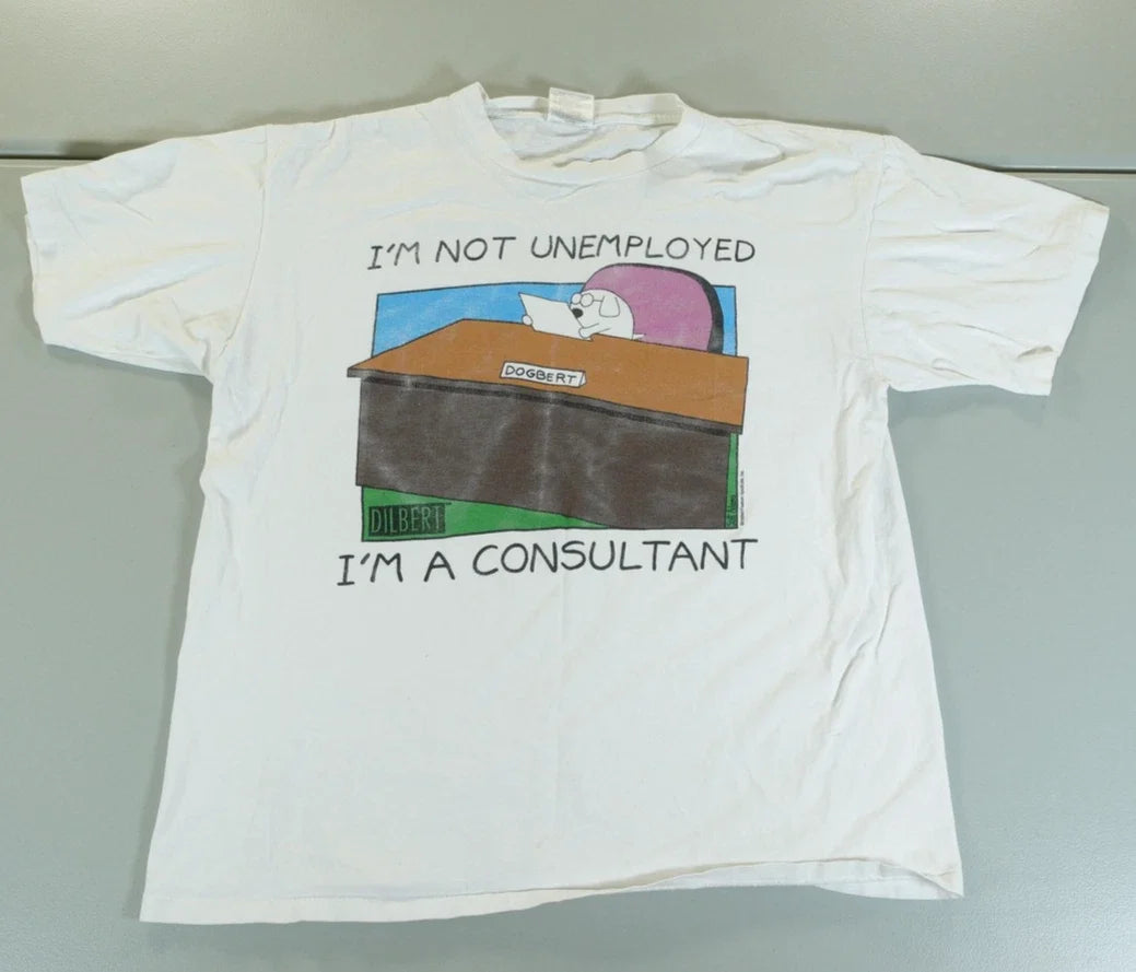 Vintage 90s Dilbert Shirt Mens XL White Dogbert Consultant Single Stich USA Made Unisex T-shirt, Sweatshirt, Hoodie, Long Sleeve Tee - T-Shirt, Sweatshirt, Hoodie