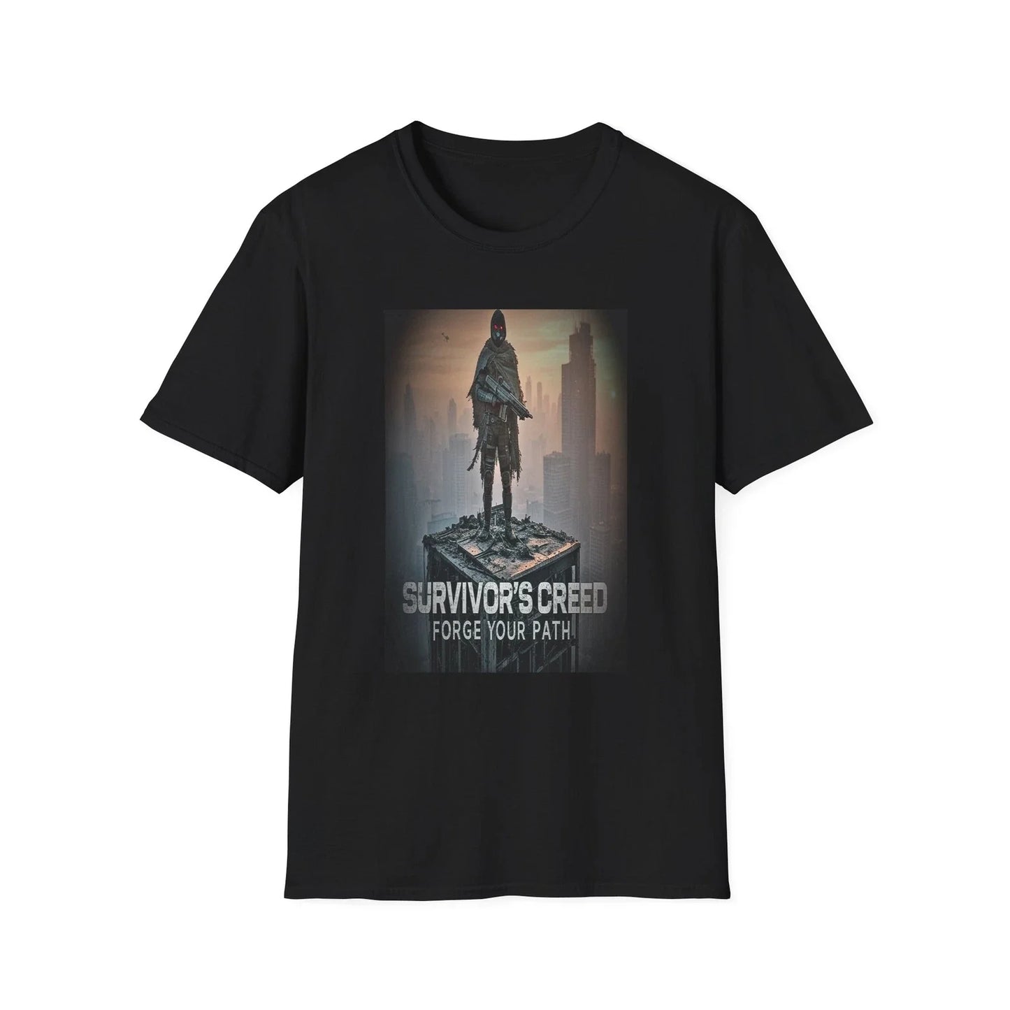 Survivor's Creed Forge Your Path-Gaming Graphic Tee, Post-Apocalyptic Art, black Unisex T-shirt, Sweatshirt, Hoodie, Long Sleeve Tee - T-Shirt, Sweatshirt, Hoodie