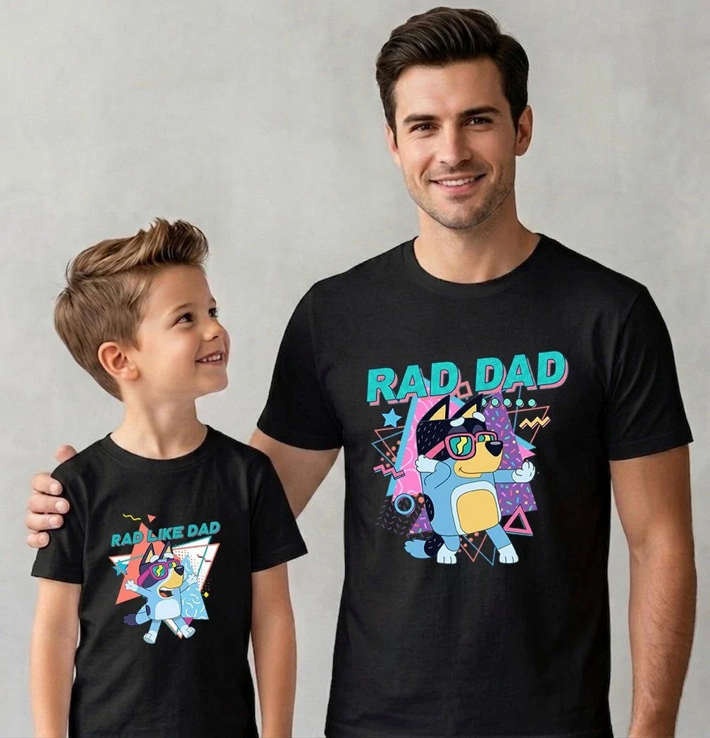Fathers Day Rad Dad Rad Like Dad Blue Dog Matching Family Mens T-Shirt Kids Unisex T-shirt, Sweatshirt, Hoodie, Long Sleeve Tee - T-Shirt, Sweatshirt, Hoodie