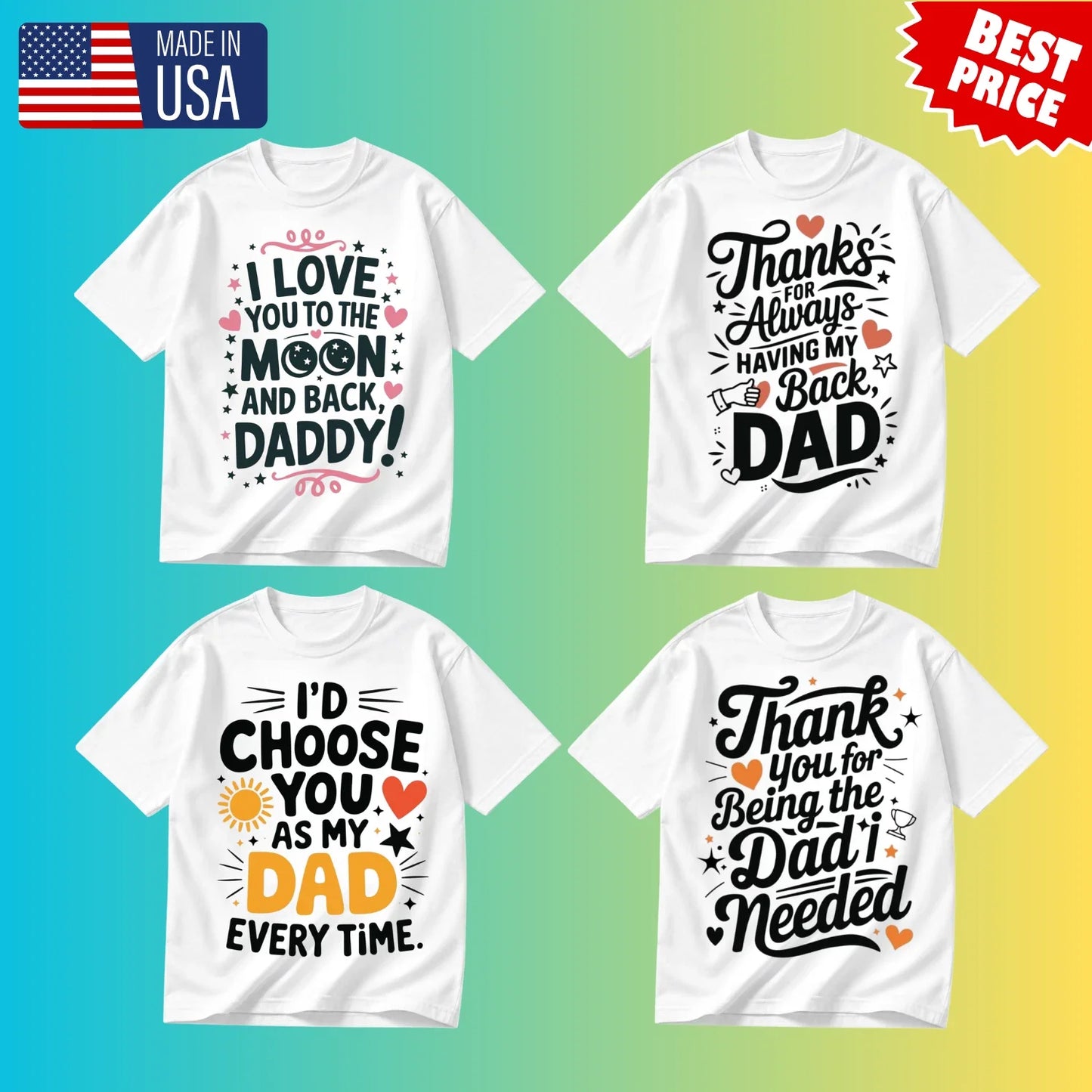 Funny Dad Love Shirt Bundle Fathers Day Gift Tee Set Cute Daddy Quotes T-Shirt Unisex T-shirt, Sweatshirt, Hoodie, Long Sleeve Tee - T-Shirt, Sweatshirt, Hoodie