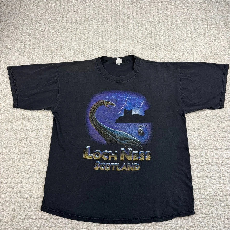 Vintage Loch Ness Monster Shirt Mens L Black Purple Scotland Big Print Y2K Tee Unisex T-shirt, Sweatshirt, Hoodie, Long Sleeve Tee - T-Shirt, Sweatshirt, Hoodie