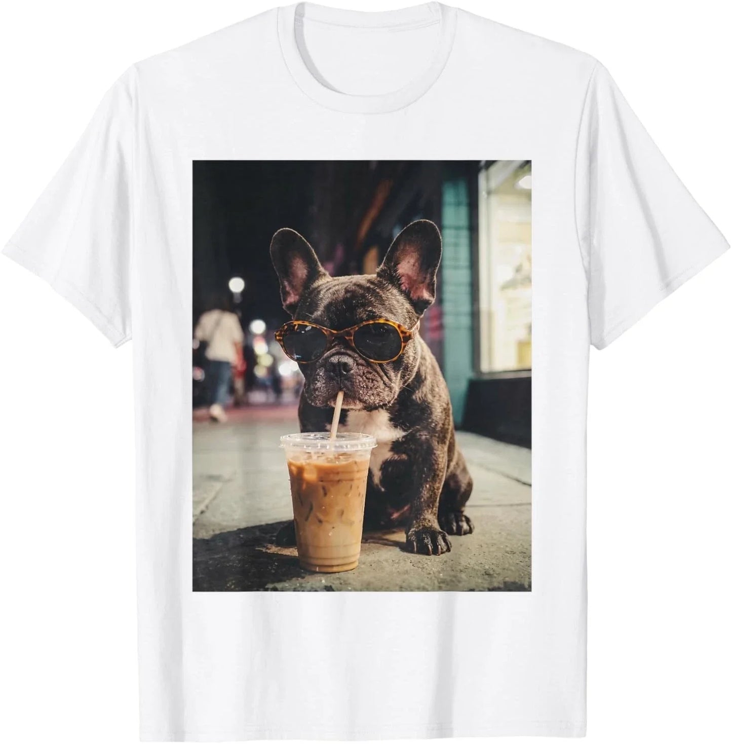 French Bulldog Drinking Iced Coffee Funny Animal T-Shirt Unisex T-shirt, Sweatshirt, Hoodie, Long Sleeve Tee - T-Shirt, Sweatshirt, Hoodie