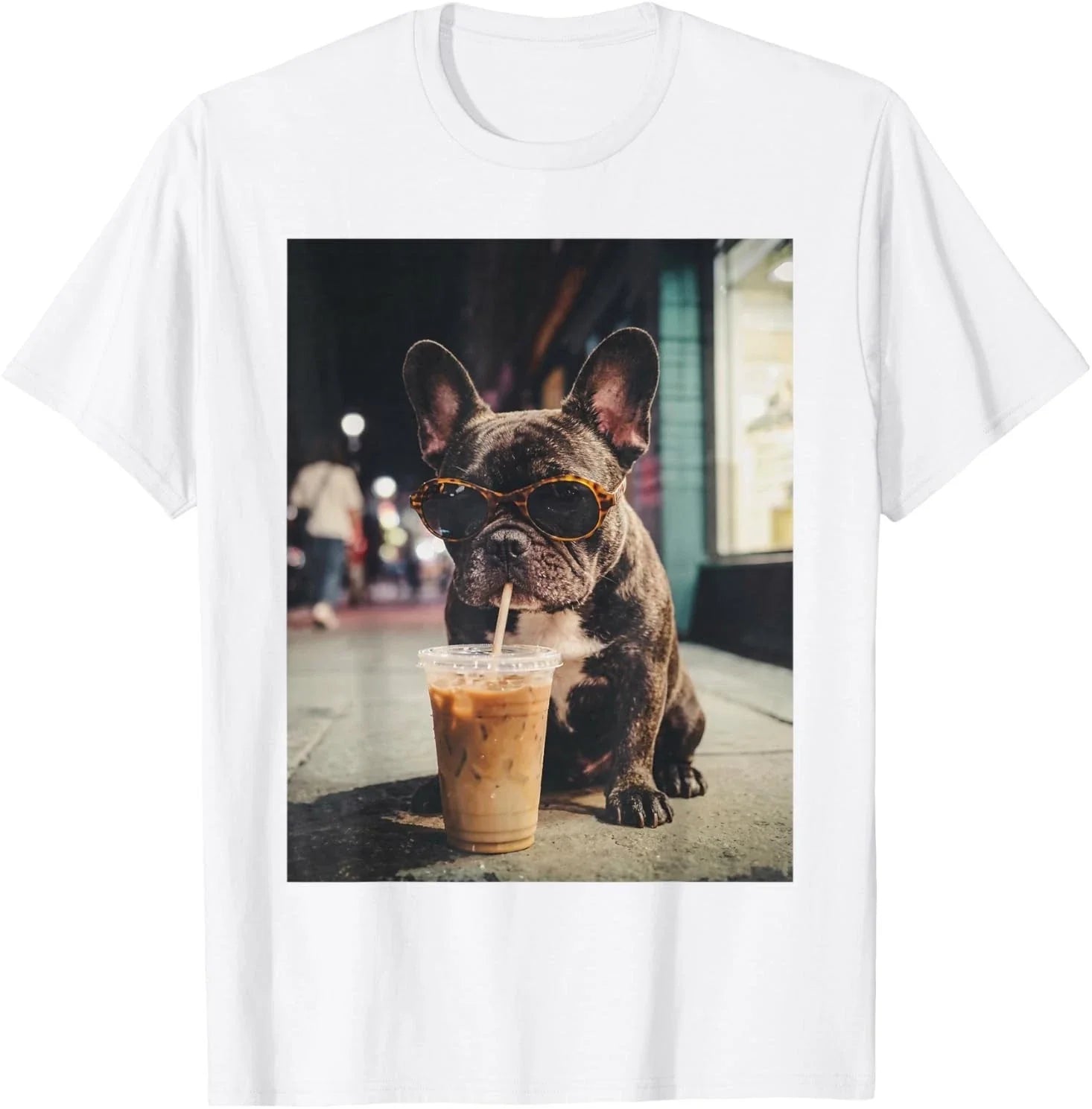 French Bulldog Drinking Iced Coffee Funny Animal T-Shirt Unisex T-shirt, Sweatshirt, Hoodie, Long Sleeve Tee - T-Shirt, Sweatshirt, Hoodie