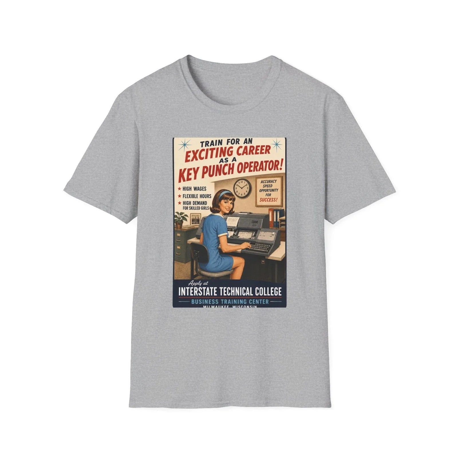 Vintage Key Punch Operator IBM computer Poster T-Shirt | Retro Office Career Tee Unisex T-shirt, Sweatshirt, Hoodie, Long Sleeve Tee - T-Shirt, Sweatshirt, Hoodie