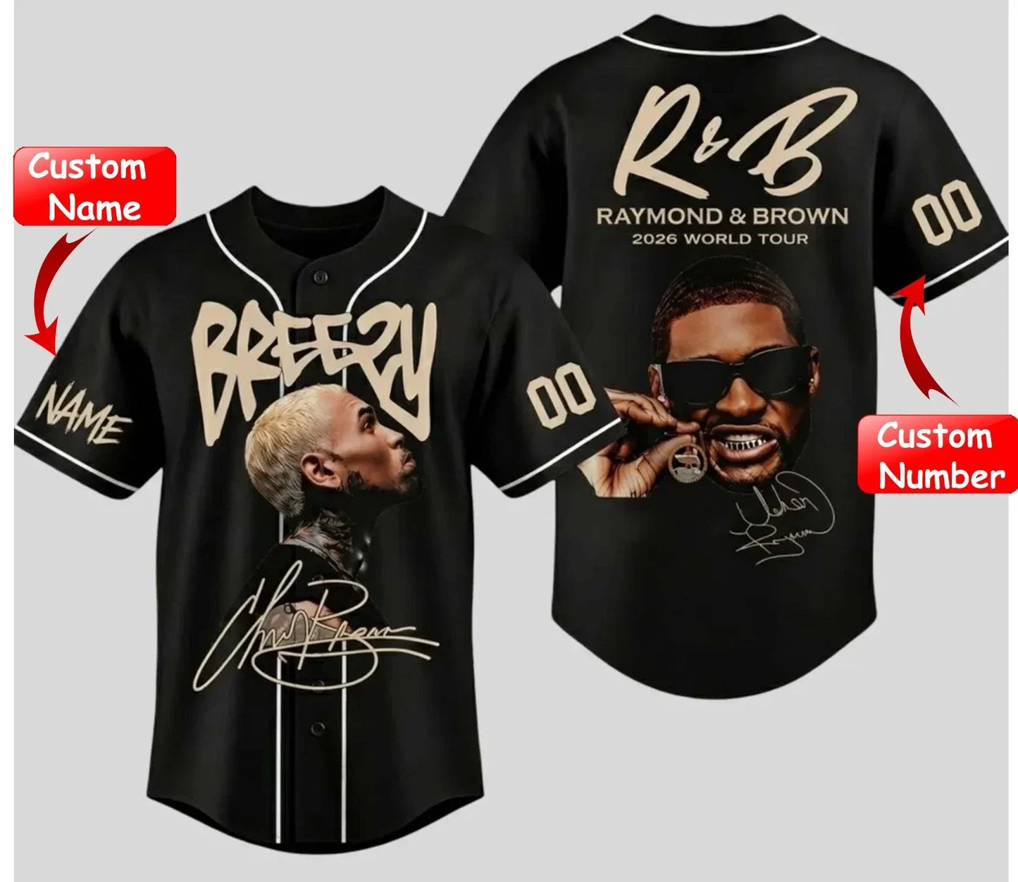 Custom Chris Brown 2026 Baseball Jersey, The R&B Tour Jersey Shirt Unisex T-shirt, Sweatshirt, Hoodie, Long Sleeve Tee - T-Shirt, Sweatshirt, Hoodie