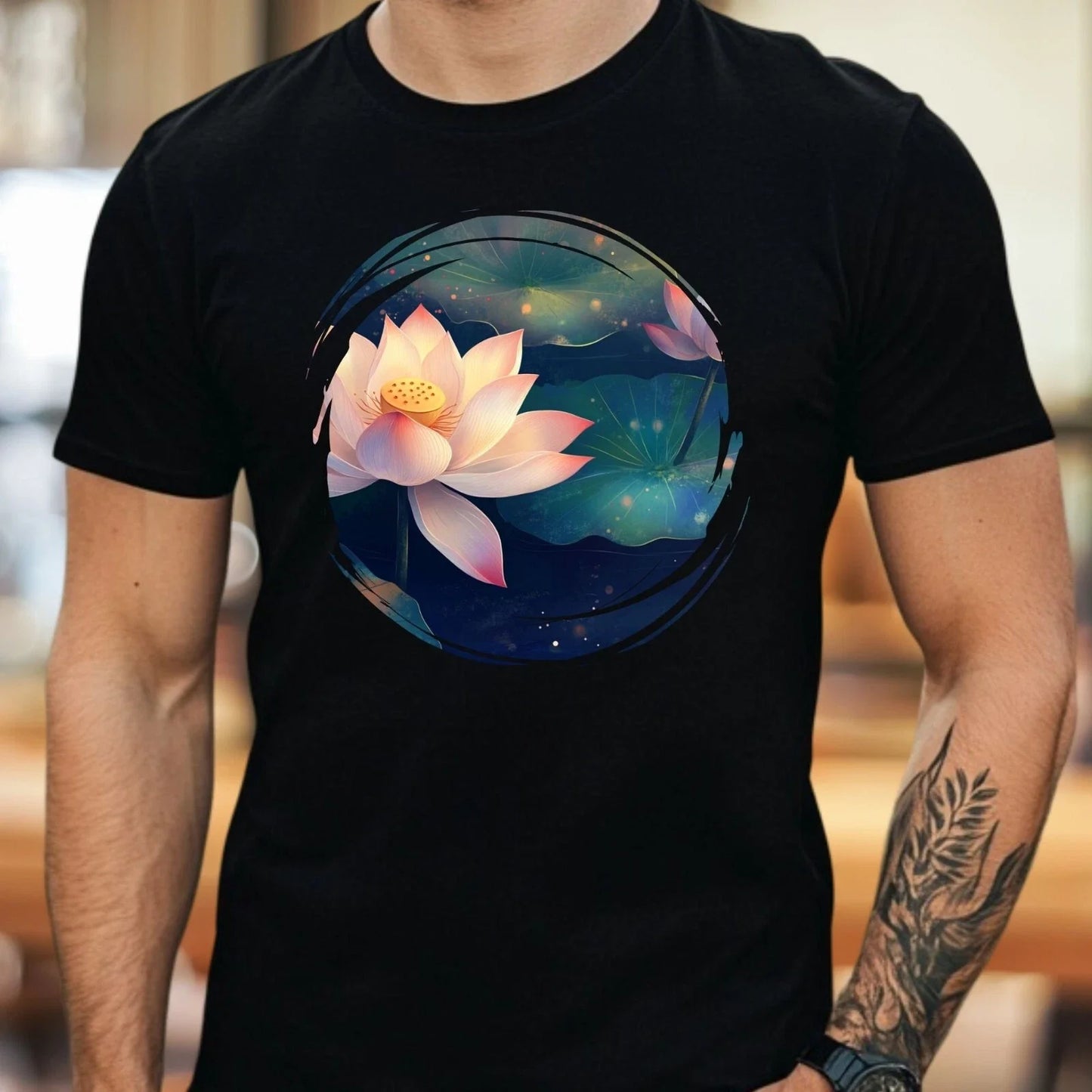Mens Lotus Flower Motif Cotton T-Shirt Size XS to 5XL Unisex T-shirt, Sweatshirt, Hoodie, Long Sleeve Tee - T-Shirt, Sweatshirt, Hoodie