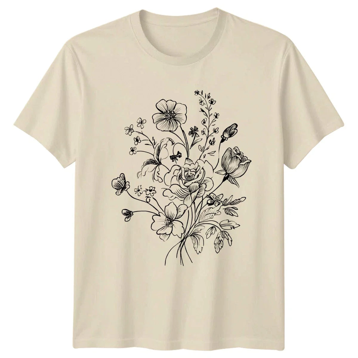 Vintage Botanical Floral Sketch Bouquet Womens T-Shirt Boho Flower Art Nature Unisex T-shirt, Sweatshirt, Hoodie, Long Sleeve Tee - T-Shirt, Sweatshirt, Hoodie
