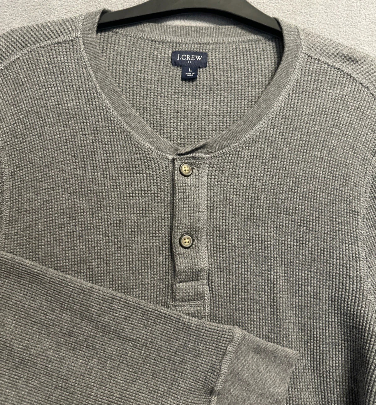 J. Crew Waffle Knit Thermal Henley Shirt Long Sleeve Mens L Gray Casual Preppy Unisex T-shirt, Sweatshirt, Hoodie, Long Sleeve Tee - T-Shirt, Sweatshirt, Hoodie