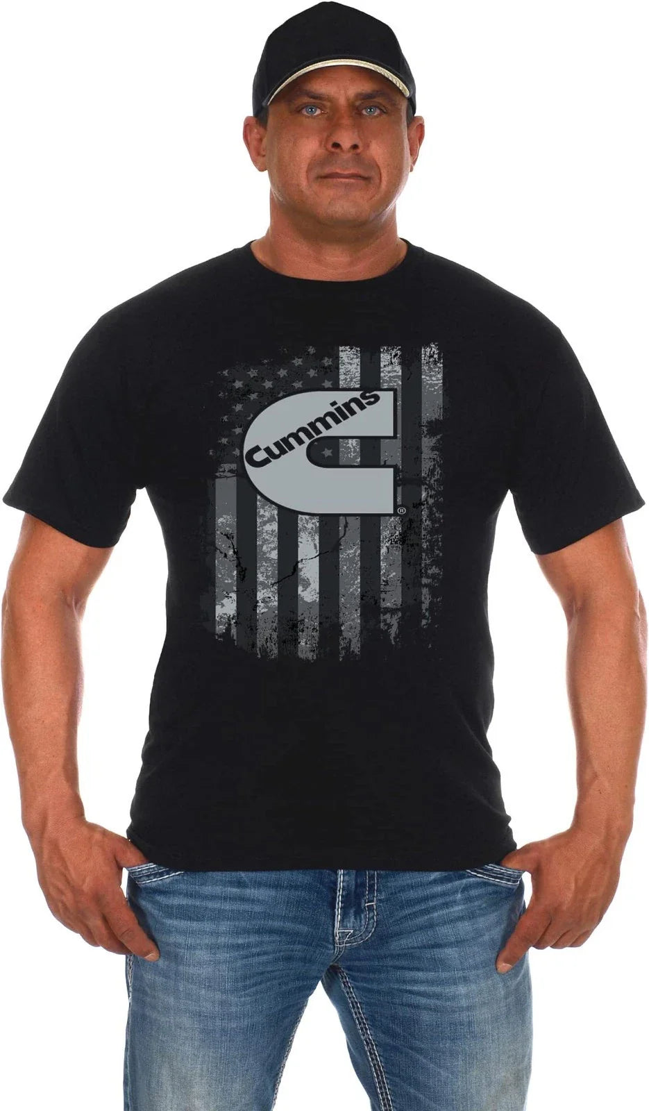 JH Design Men's Cummins Diesel American Flag Black Crew Neck Shirt Unisex T-shirt, Sweatshirt, Hoodie, Long Sleeve Tee - T-Shirt, Sweatshirt, Hoodie