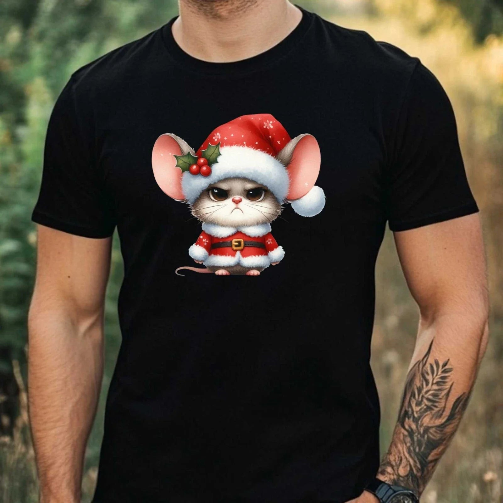 Mens Christmas Mouse Print Cotton T-Shirt Size XS to 5XL Unisex T-shirt, Sweatshirt, Hoodie, Long Sleeve Tee - T-Shirt, Sweatshirt, Hoodie