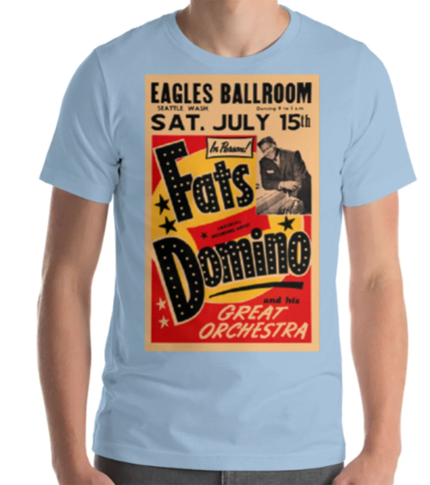Fats Domino July 15, 1961 Seattle Concert Poster Short-Sleeve Unisex T-Shirt Unisex T-shirt, Sweatshirt, Hoodie, Long Sleeve Tee - T-Shirt, Sweatshirt, Hoodie