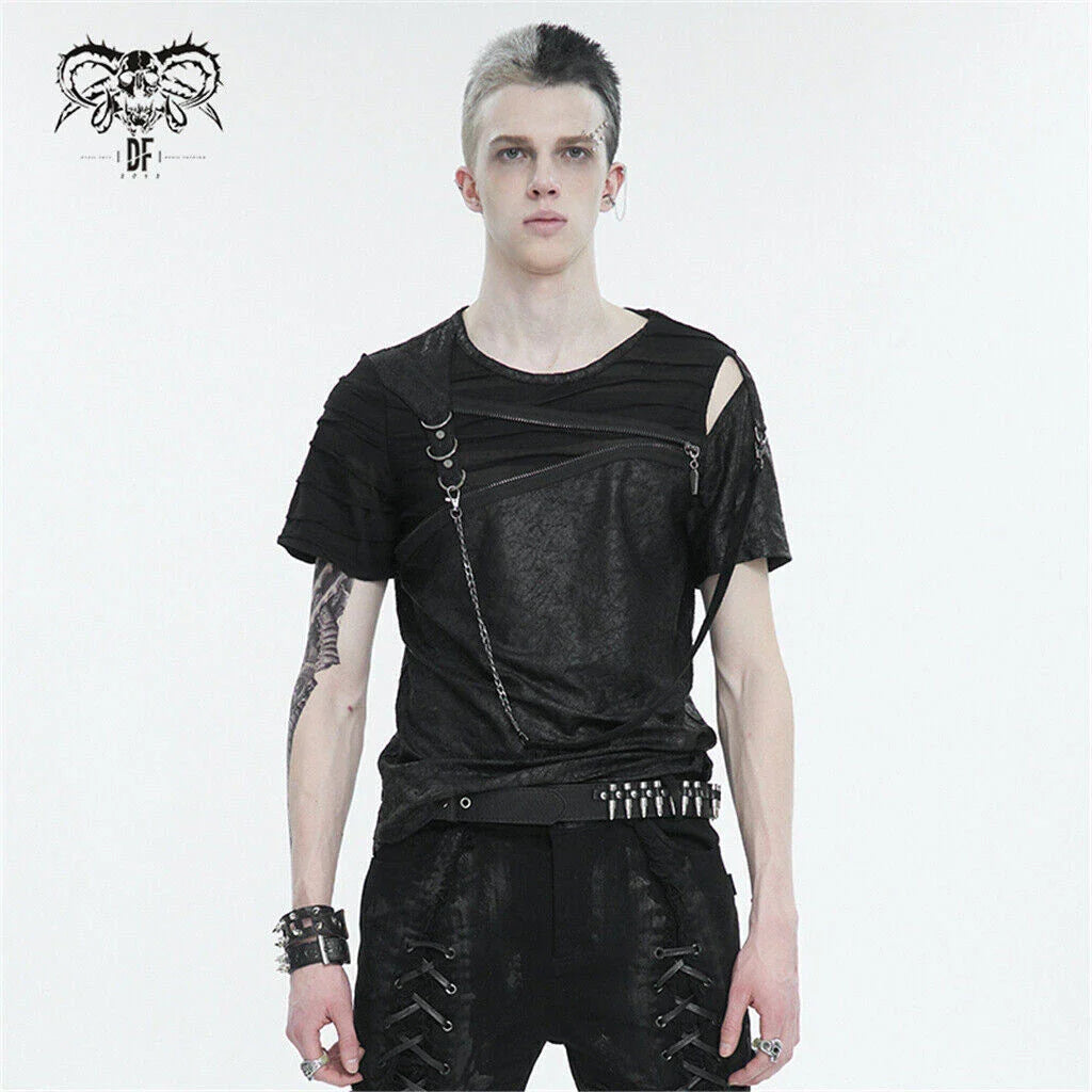 Devil Fashion Men Black Punk Zipper Decoration Short Sleeve T-Shirt Casual Tops Unisex T-shirt, Sweatshirt, Hoodie, Long Sleeve Tee - T-Shirt, Sweatshirt, Hoodie