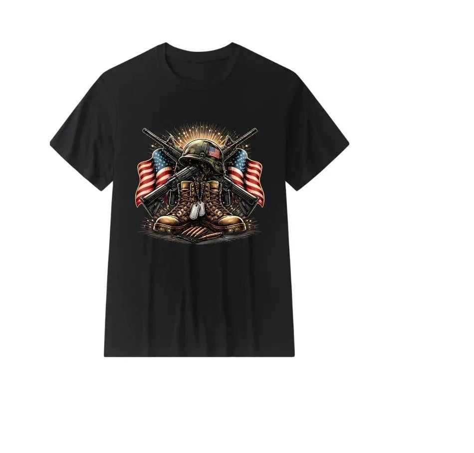 Memorial Day Vintage Military Style T-Shirt 1980s US Army Crossed Guns & Boots Unisex T-shirt, Sweatshirt, Hoodie, Long Sleeve Tee - T-Shirt, Sweatshirt, Hoodie