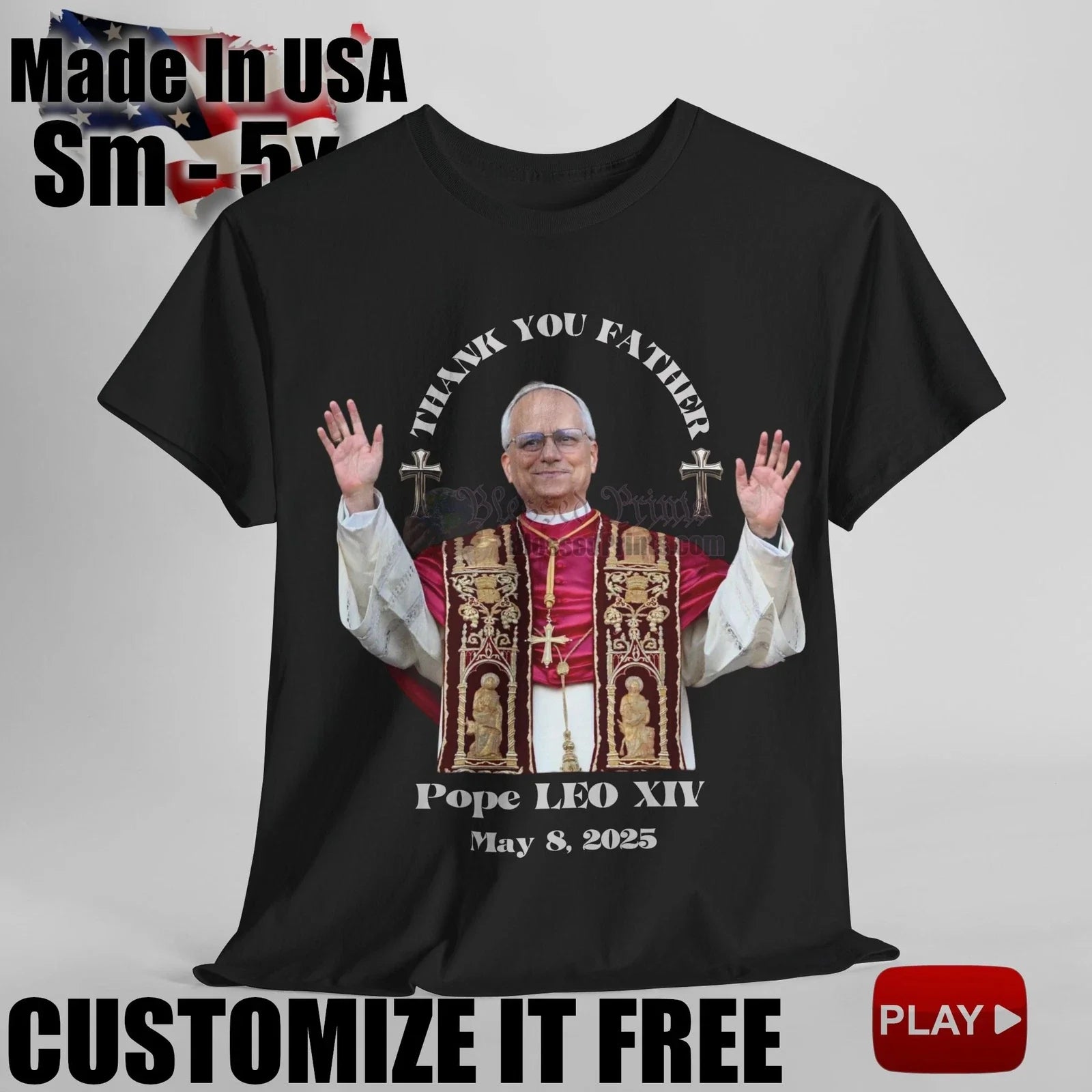 Pope LEO XIV THANK YOU FATHER T-Shirt WHITE +9Colors FREE Customize Pope LEO XIV Unisex T-shirt, Sweatshirt, Hoodie, Long Sleeve Tee - T-Shirt, Sweatshirt, Hoodie