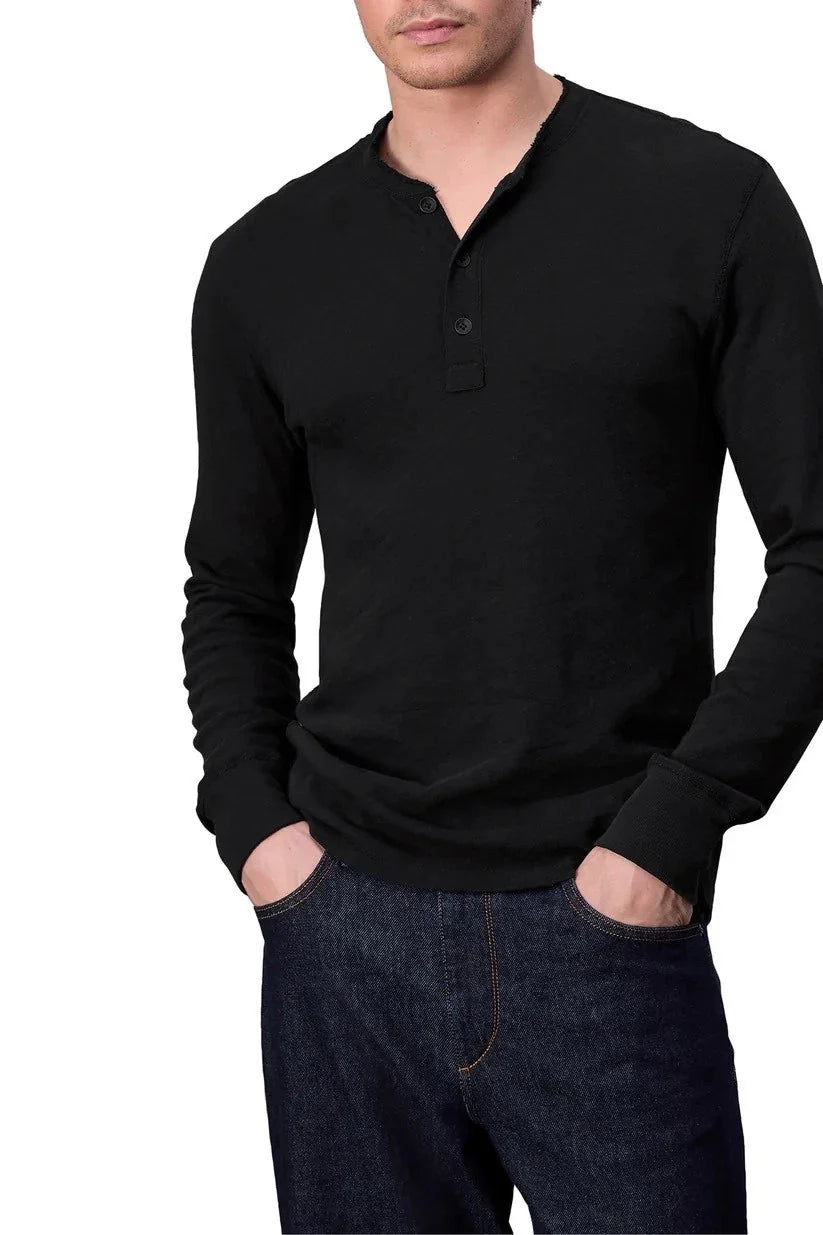 RAG & BONE Men's Long Sleeve Classic Flame Henley T-Shirt, Jet Black, Size L Unisex T-shirt, Sweatshirt, Hoodie, Long Sleeve Tee - T-Shirt, Sweatshirt, Hoodie