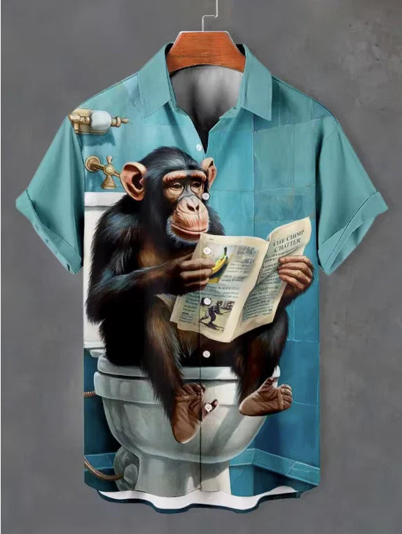 Mens Button Down Shirts Animals on the Toilet Hawaiian Funny Top Novelty Ugly Unisex T-shirt, Sweatshirt, Hoodie, Long Sleeve Tee - T-Shirt, Sweatshirt, Hoodie