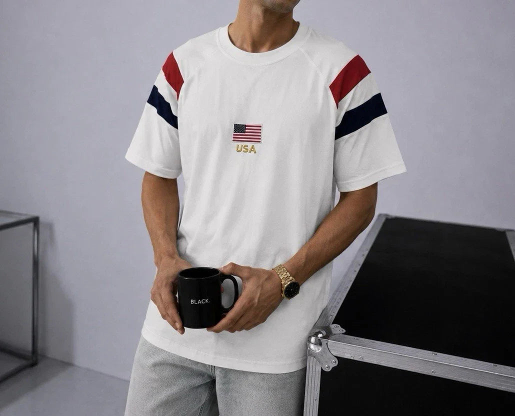 Vintage USA Flag Embroidered Oversized Football T-Shirt,Retro Soccer Stree Unisex T-shirt, Sweatshirt, Hoodie, Long Sleeve Tee - T-Shirt, Sweatshirt, Hoodie
