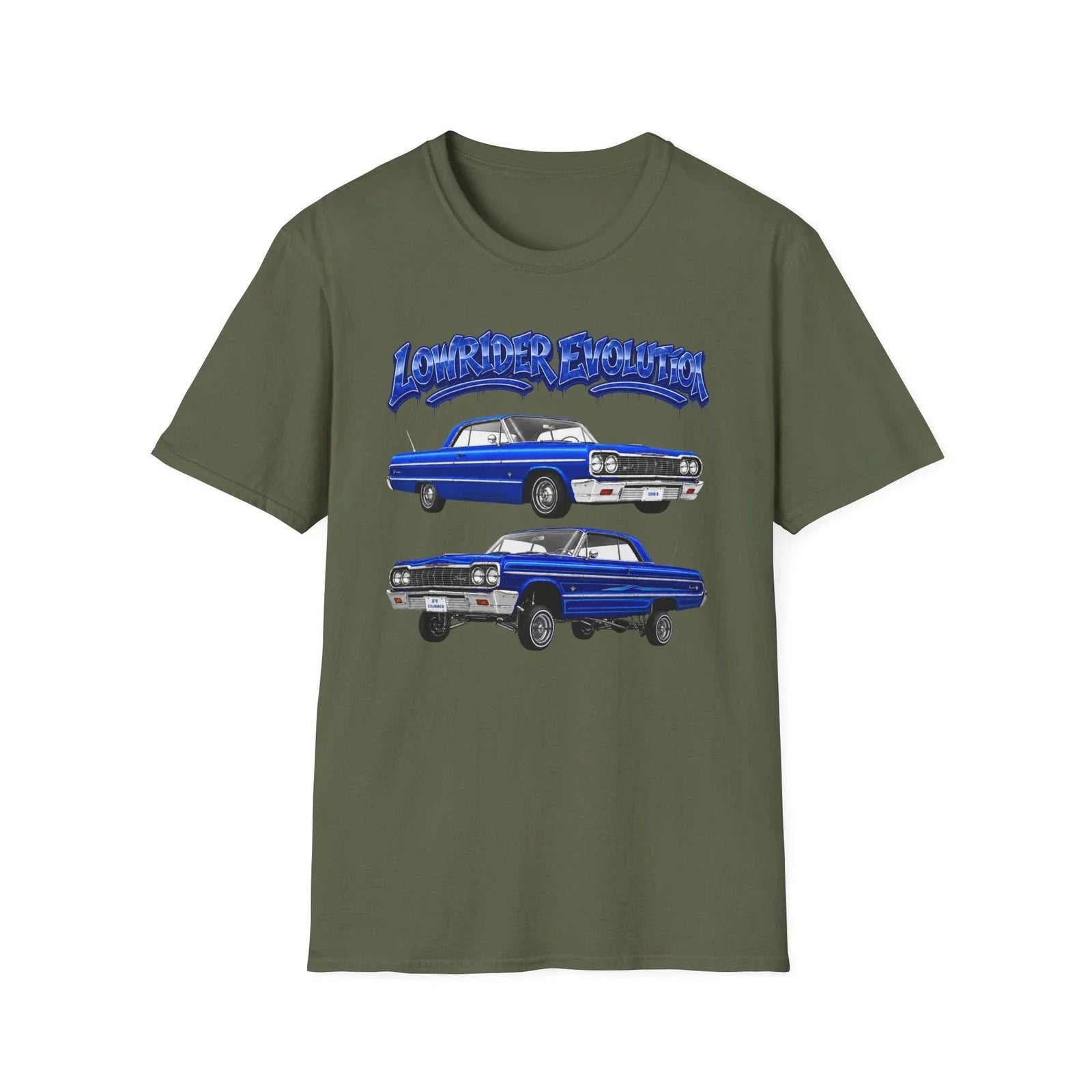 Lowrider Evolution Shirt, Blue Lowrider Tee, Car Enthusiast Gift, 64 Impala Unisex T-shirt, Sweatshirt, Hoodie, Long Sleeve Tee - T-Shirt, Sweatshirt, Hoodie