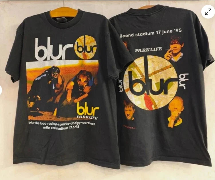 Blur rock band tour tee black color 2 side shirt reprint Unisex T-shirt, Sweatshirt, Hoodie, Long Sleeve Tee - T-Shirt, Sweatshirt, Hoodie