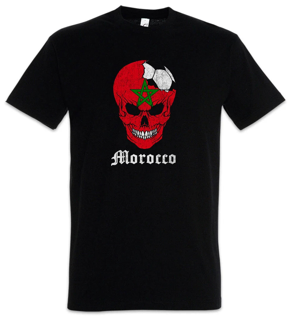 Morocco Football Skull I T-Shirt moroccan Soccer Flag Banner World Championship Unisex T-shirt, Sweatshirt, Hoodie, Long Sleeve Tee - T-Shirt, Sweatshirt, Hoodie