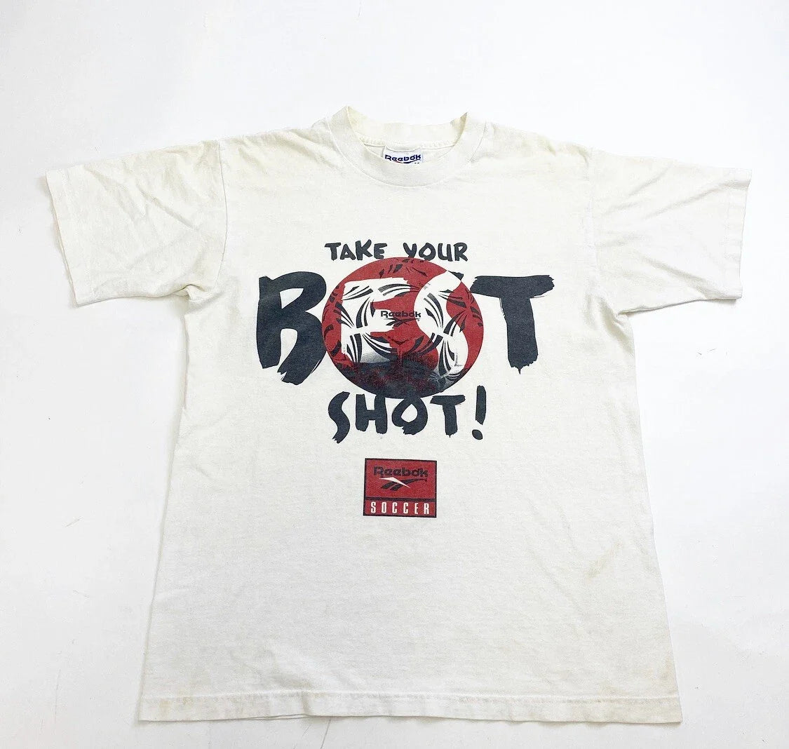 Vintage Reebok Soccer T Shirt Mens Medium White Take Your Best Shot Unisex T-shirt, Sweatshirt, Hoodie, Long Sleeve Tee - T-Shirt, Sweatshirt, Hoodie