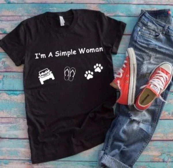 I'm a Simple Woman Dog Paws and Flip Flops, Black Unisex T-shirt Unisex T-shirt, Sweatshirt, Hoodie, Long Sleeve Tee - T-Shirt, Sweatshirt, Hoodie