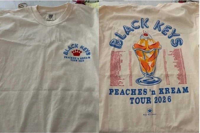 The Black Keys Shirt Peaches n Kream Tour Dates 2026 Reprint Unisex T-shirt, Sweatshirt, Hoodie, Long Sleeve Tee - T-Shirt, Sweatshirt, Hoodie