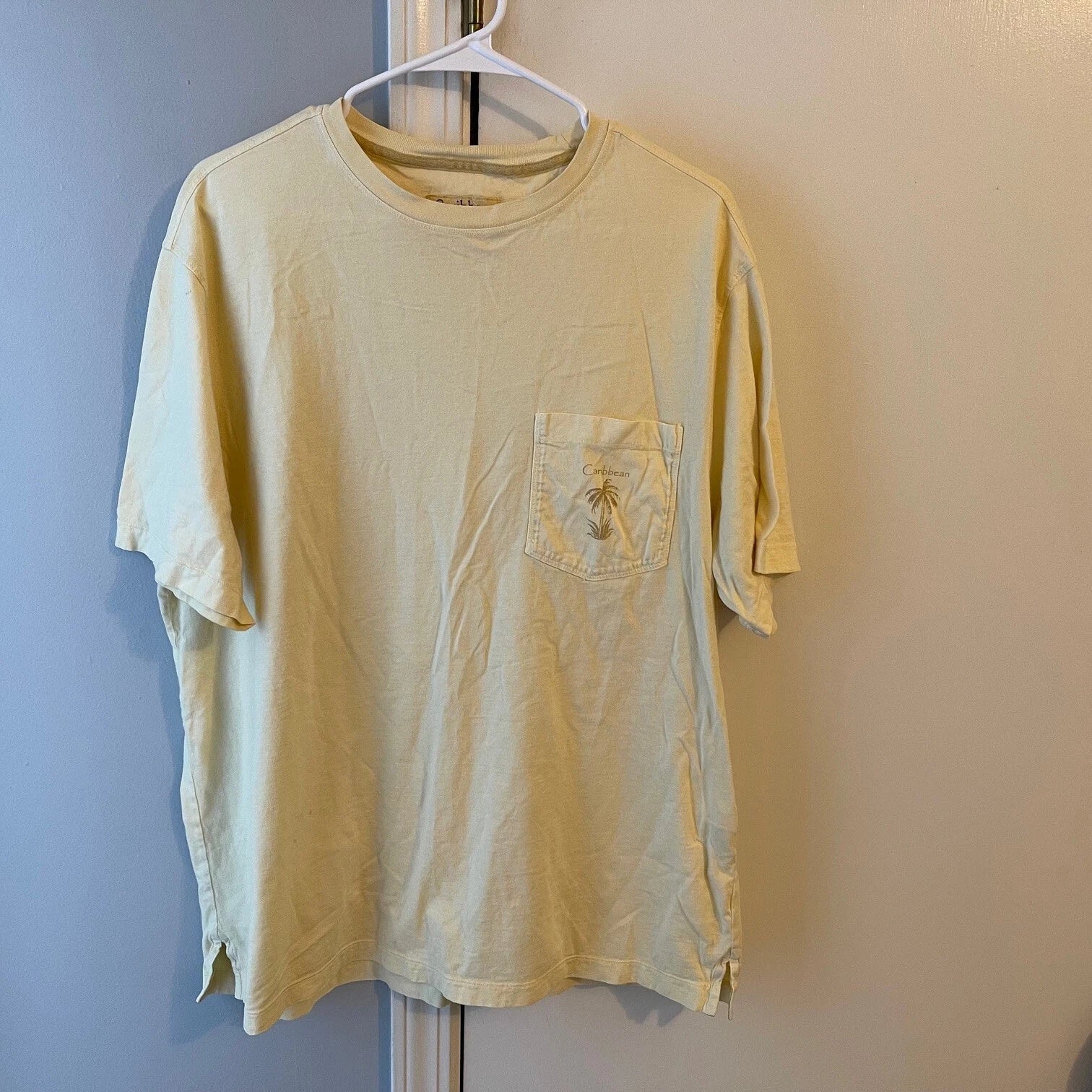 Caribbean Pocket Graphic Travel Short Sleeve T-Shirt Island Life Light Yellow XL Unisex T-shirt, Sweatshirt, Hoodie, Long Sleeve Tee - T-Shirt, Sweatshirt, Hoodie