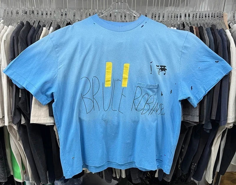 Bruce Robinson Paly Mens Blue Cotton Distressed Holes Chest Pocket T Shirt Unisex T-shirt, Sweatshirt, Hoodie, Long Sleeve Tee - T-Shirt, Sweatshirt, Hoodie