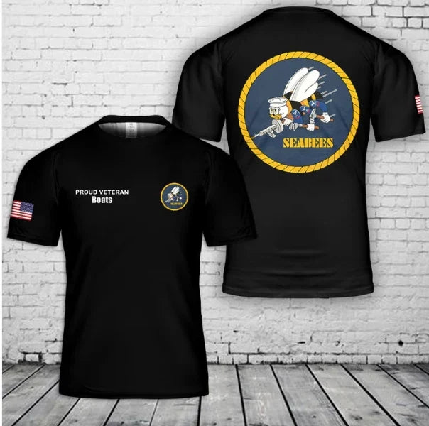 Custom name US Navy Seabees Proud Veteran 3D T-Shirt Unisex T-shirt, Sweatshirt, Hoodie, Long Sleeve Tee - T-Shirt, Sweatshirt, Hoodie