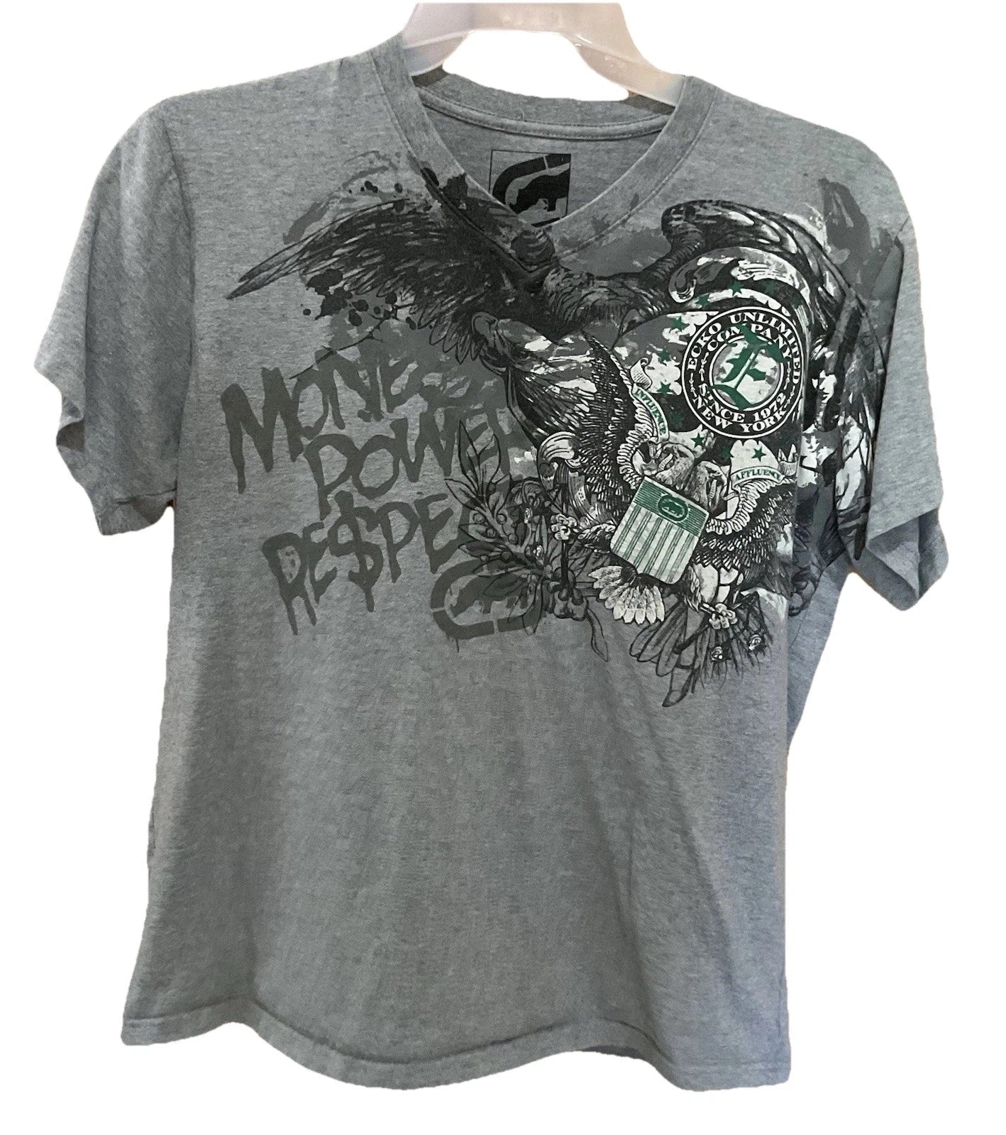Ecko Unltd MMA Style Gray Large L V Neck Shirt "Money Power Respect Tshirt Unisex T-shirt, Sweatshirt, Hoodie, Long Sleeve Tee - T-Shirt, Sweatshirt, Hoodie