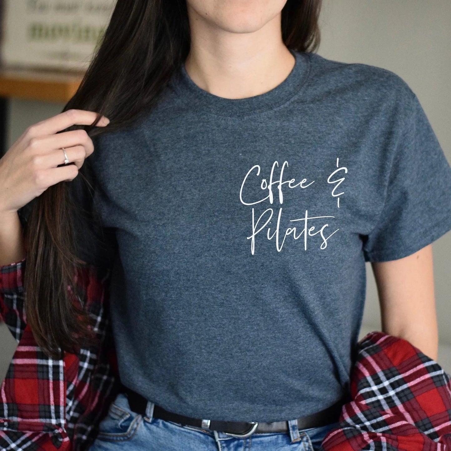 Coffee and Pilates pocket Unisex T-shirt Pilates teacher tee Black Navy Dark Hea Unisex T-shirt, Sweatshirt, Hoodie, Long Sleeve Tee - T-Shirt, Sweatshirt, Hoodie