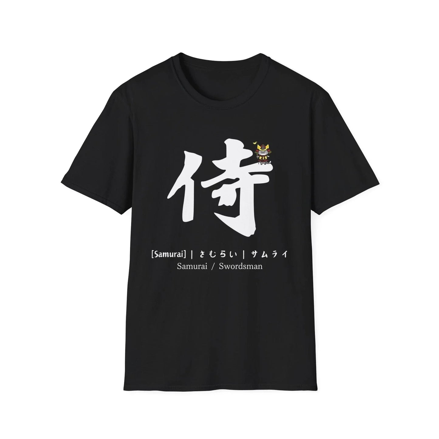 Cute Cat Samurai in Japanese Calligraphy Unisex Softstyle T-Shirt Unisex T-shirt, Sweatshirt, Hoodie, Long Sleeve Tee - T-Shirt, Sweatshirt, Hoodie